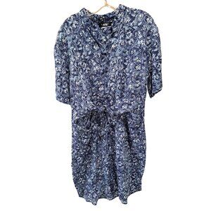 Lauren Ralph Lauren Linen Floral Shirtdress Tie Waist Blue Plus Size 14 Women's